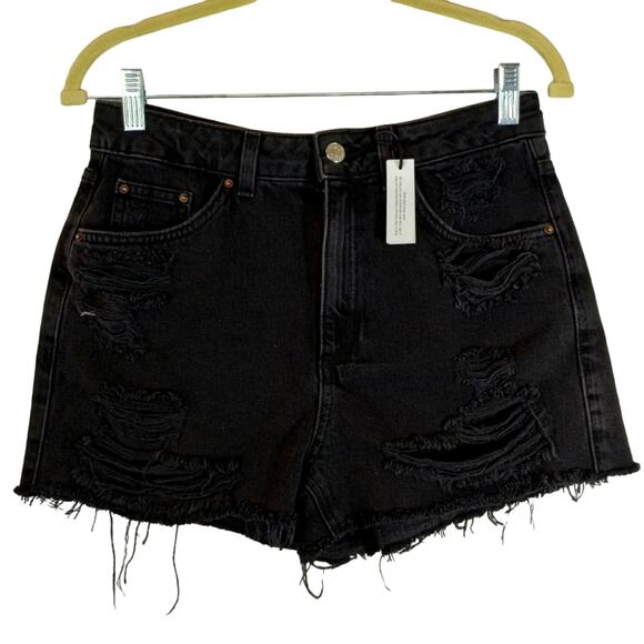 A Topshop Moto Faded Black High Waist Rise Distressed Mom Denim Shorts NWT 6 - Picture 1 of 8